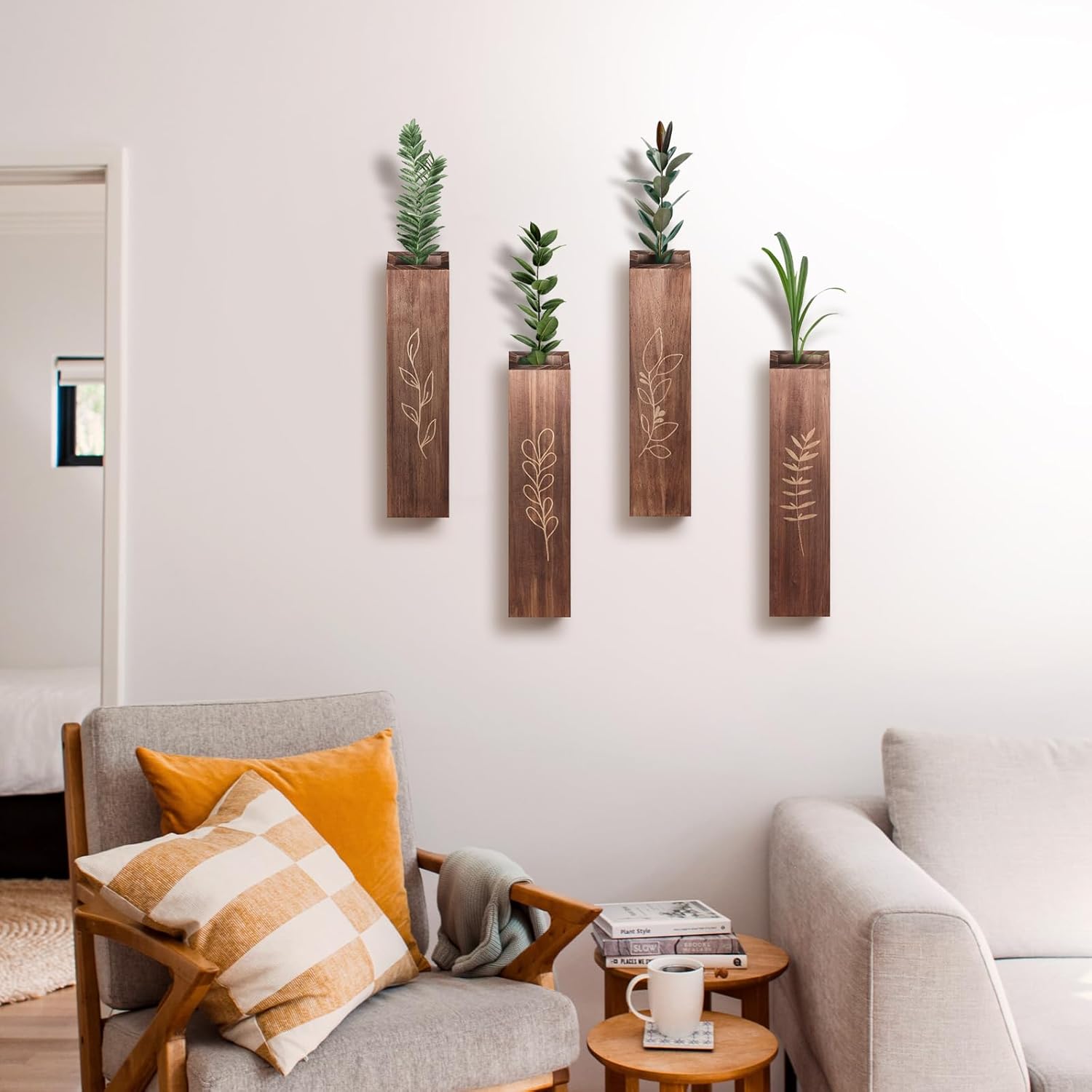 4 Pack Wood Indoor Wall Planter