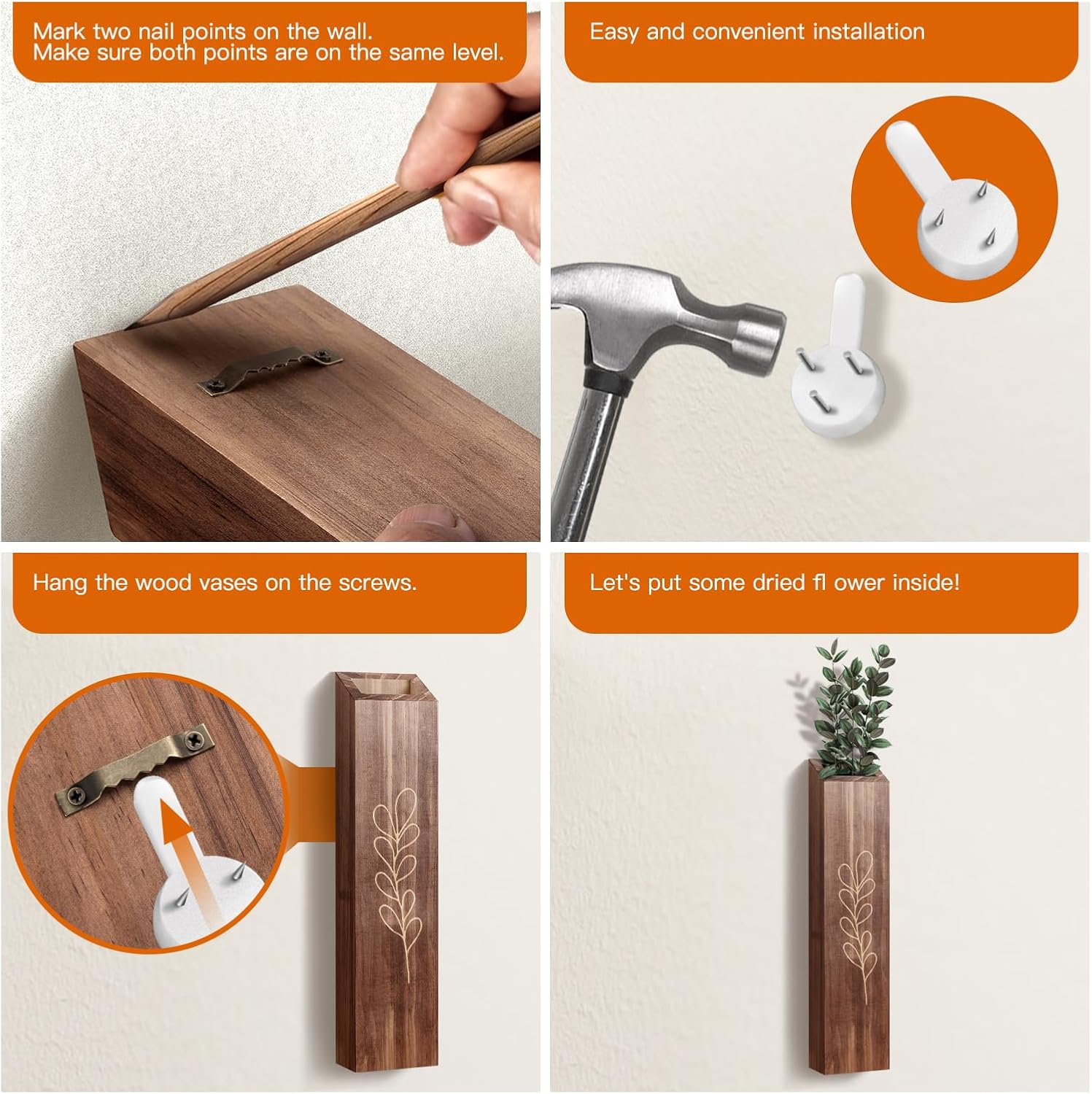 4 Pack Wood Indoor Wall Planter