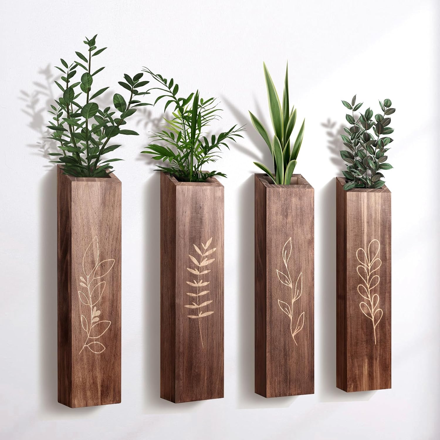 4 Pack Wood Indoor Wall Planter